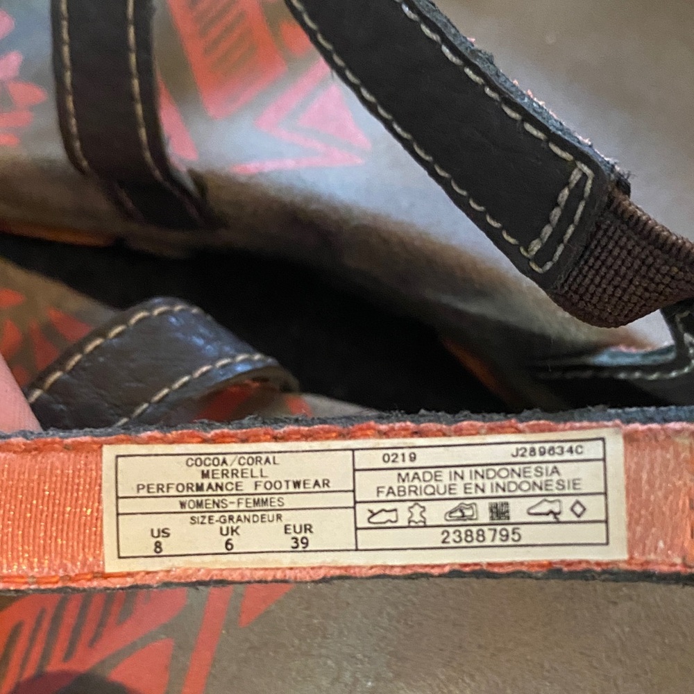 Merrell Brown and Pink Strappy Sandals with Comfort Heel Size 8 - Picture 7 of 7